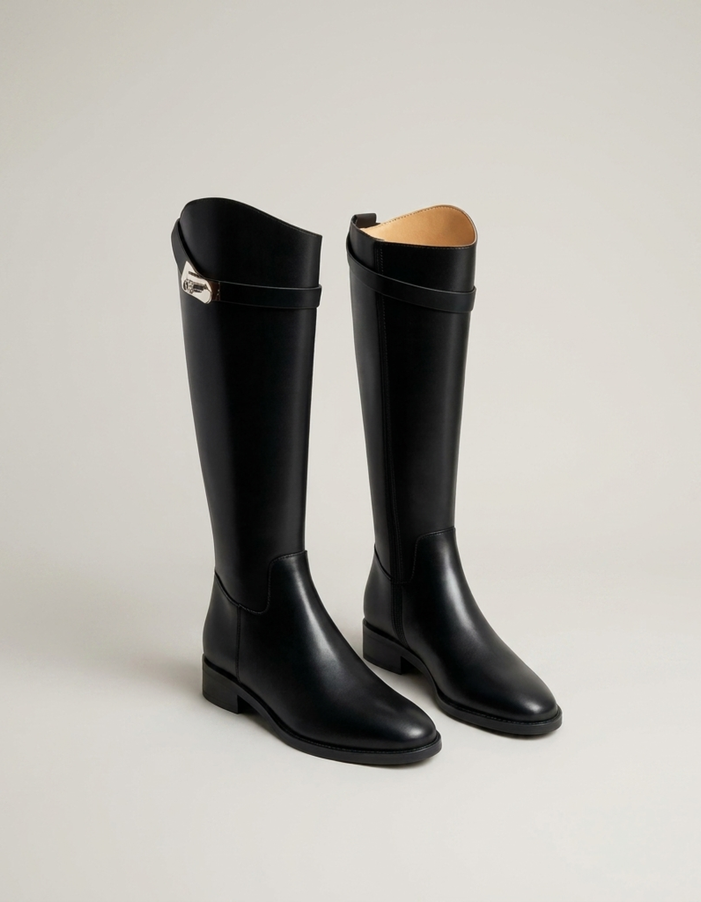 PLUXSTYLE::numise::buckle-detail-knee-high-boots::pack-black