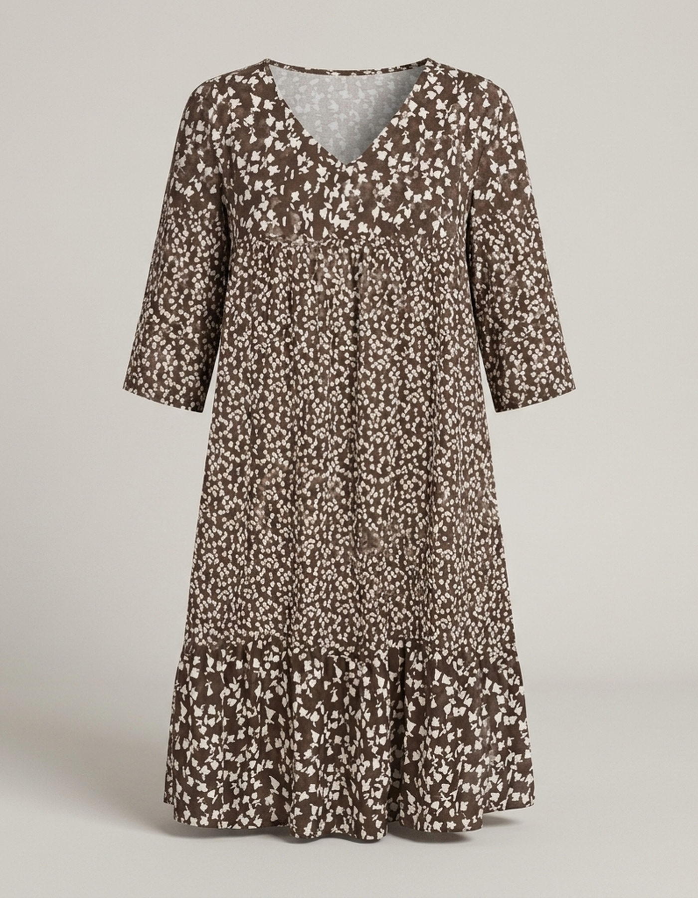 PLUXSTYLE::numise::womens-floral-v-neck-midi-dress-for-easy-summer-style::pack-brown