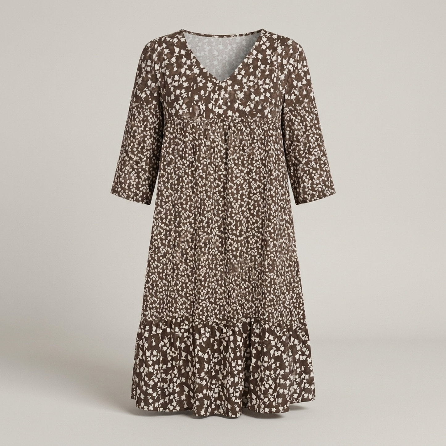 PLUXSTYLE::numise::womens-floral-v-neck-midi-dress-for-easy-summer-style::pack-brown