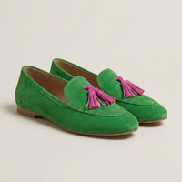 PLUXSTYLE::numise::green-tassel-loafers::closeup-detail