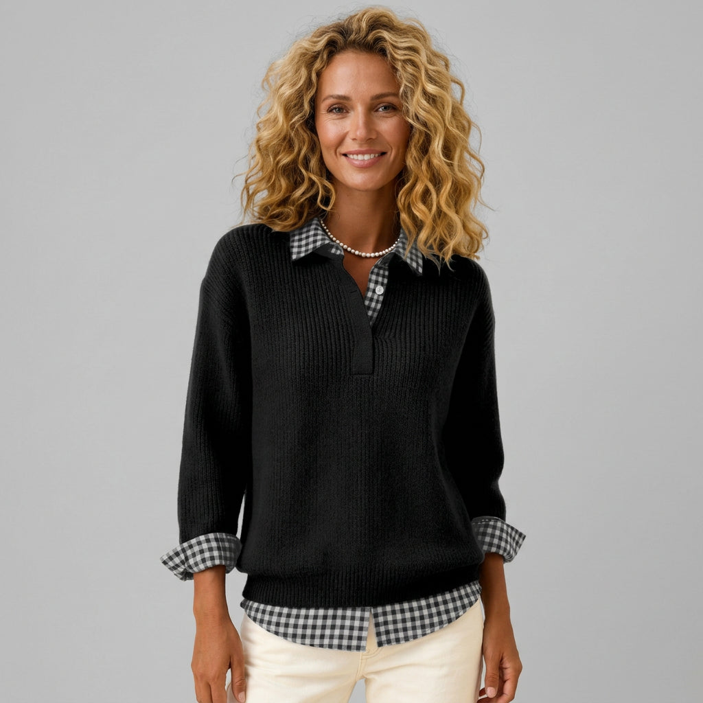 Emery | Women's Winter Plaid V-Neck Knit Sweater