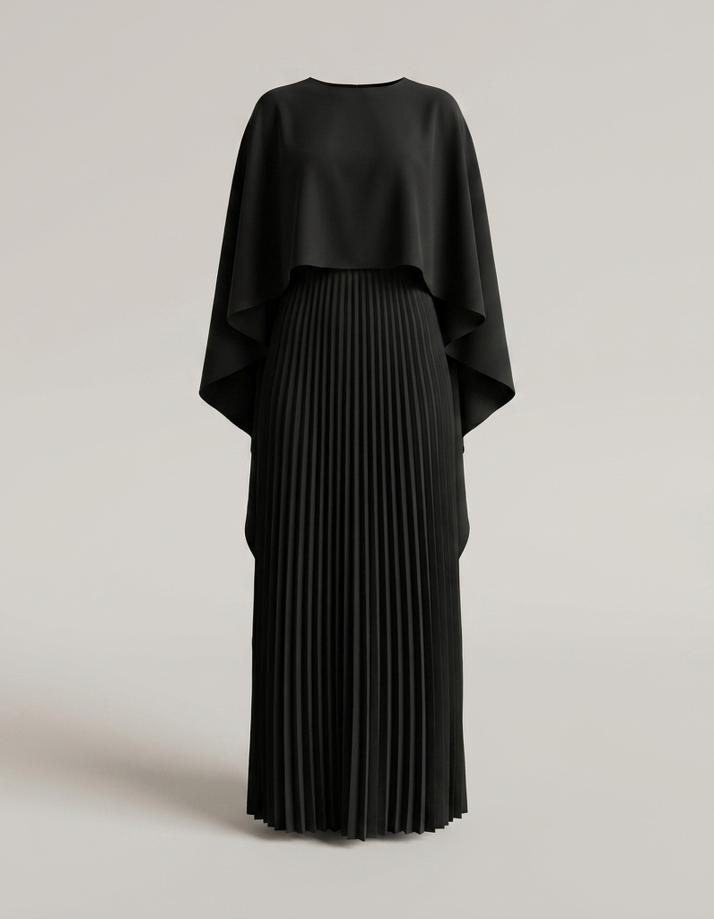 PLUXSTYLE::numise::alicia-pleated-cape-maxi-dress::pack-black
