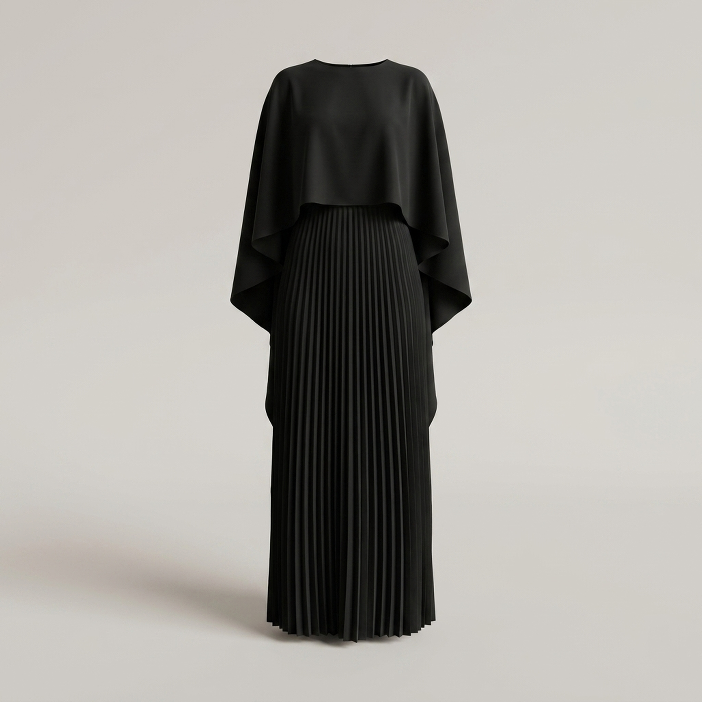 PLUXSTYLE::numise::alicia-pleated-cape-maxi-dress::pack-black