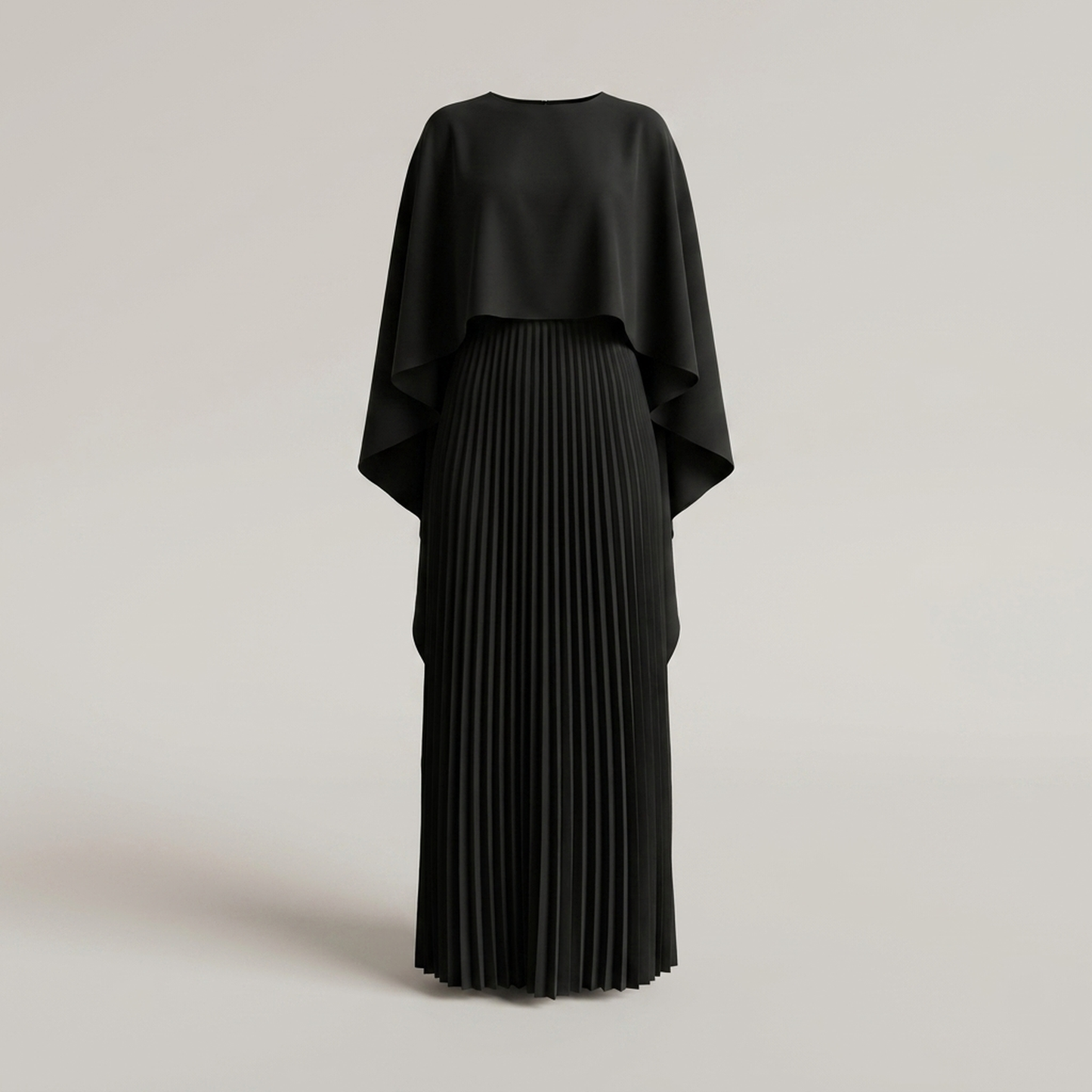 PLUXSTYLE::numise::alicia-pleated-cape-maxi-dress::pack-black