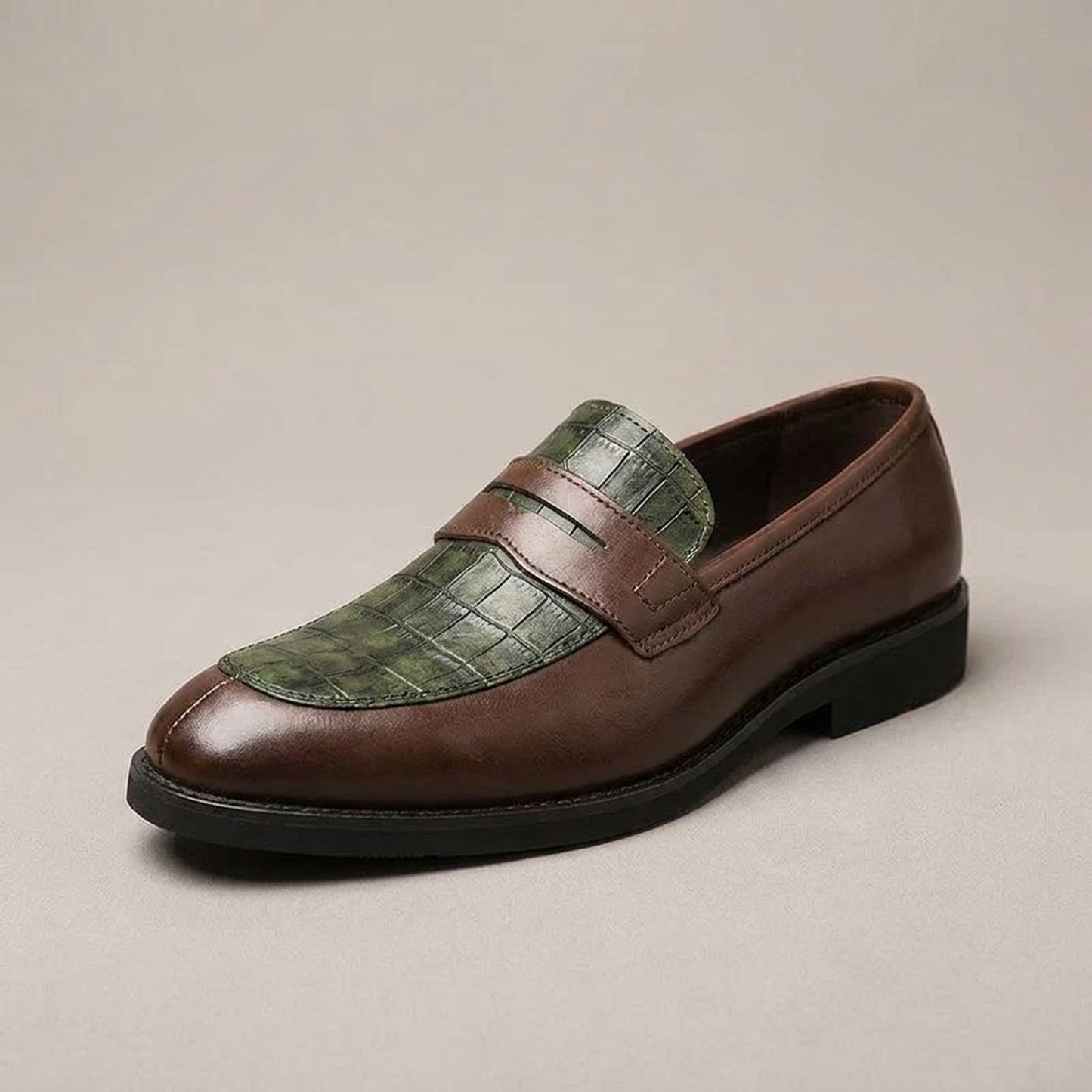 PLUXSTYLE::numise::mens-croc-embossed-penny-loafers::closeup-hero