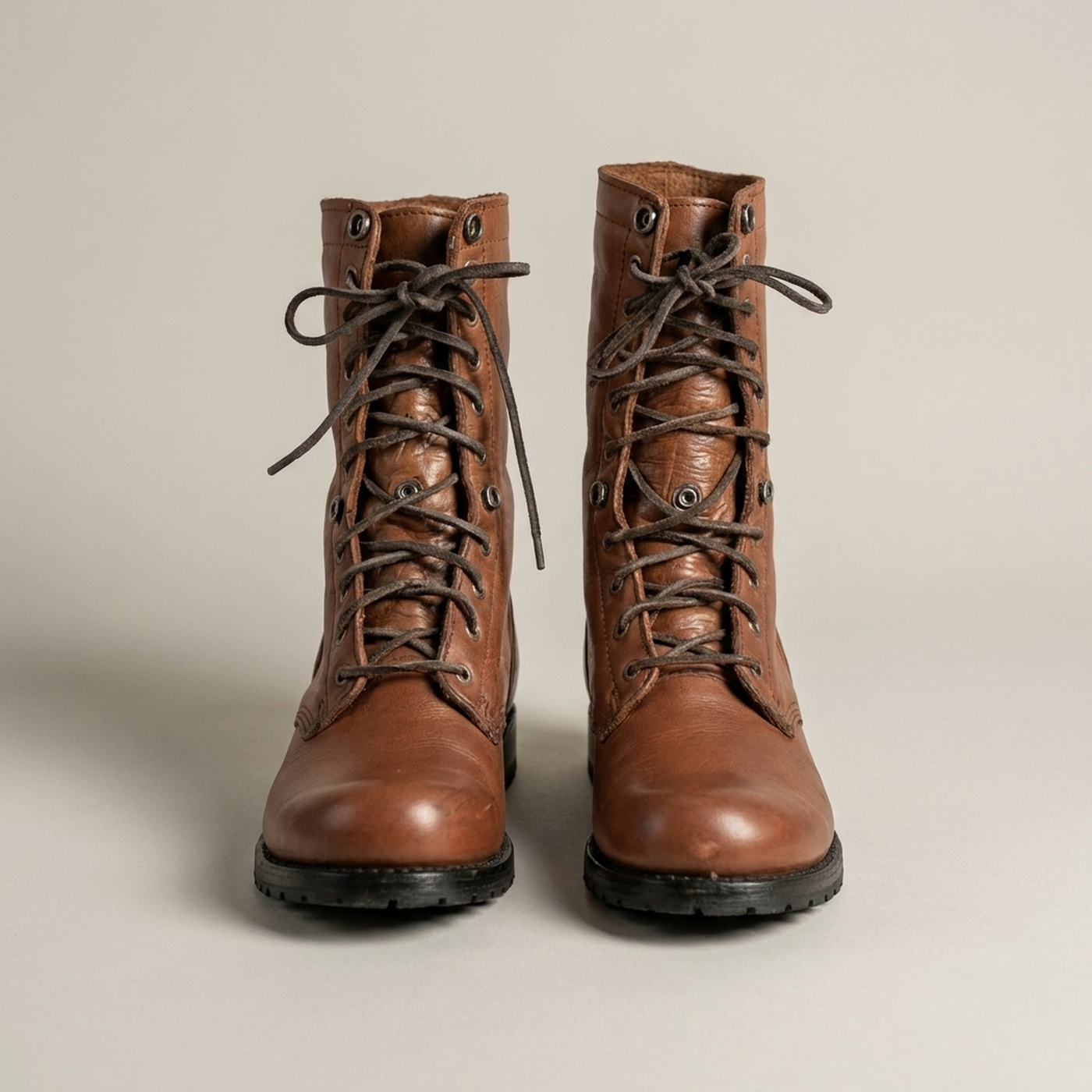 PLUXSTYLE::numise::womens-vintage-lace-up-combat-boots::pack-brown