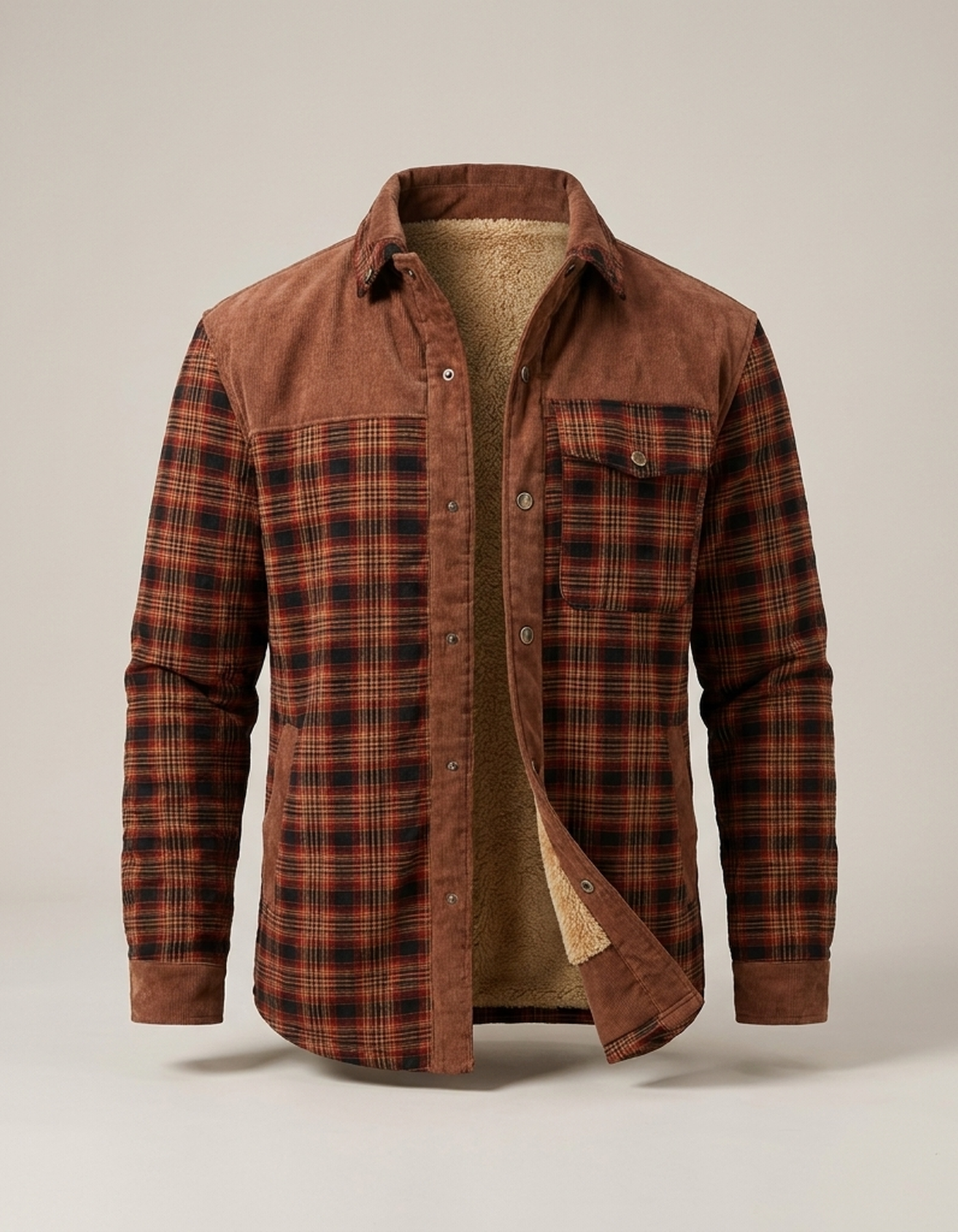 PLUXSTYLE::numise::mens-relaxed-fit-plaid-parka::pack-brown