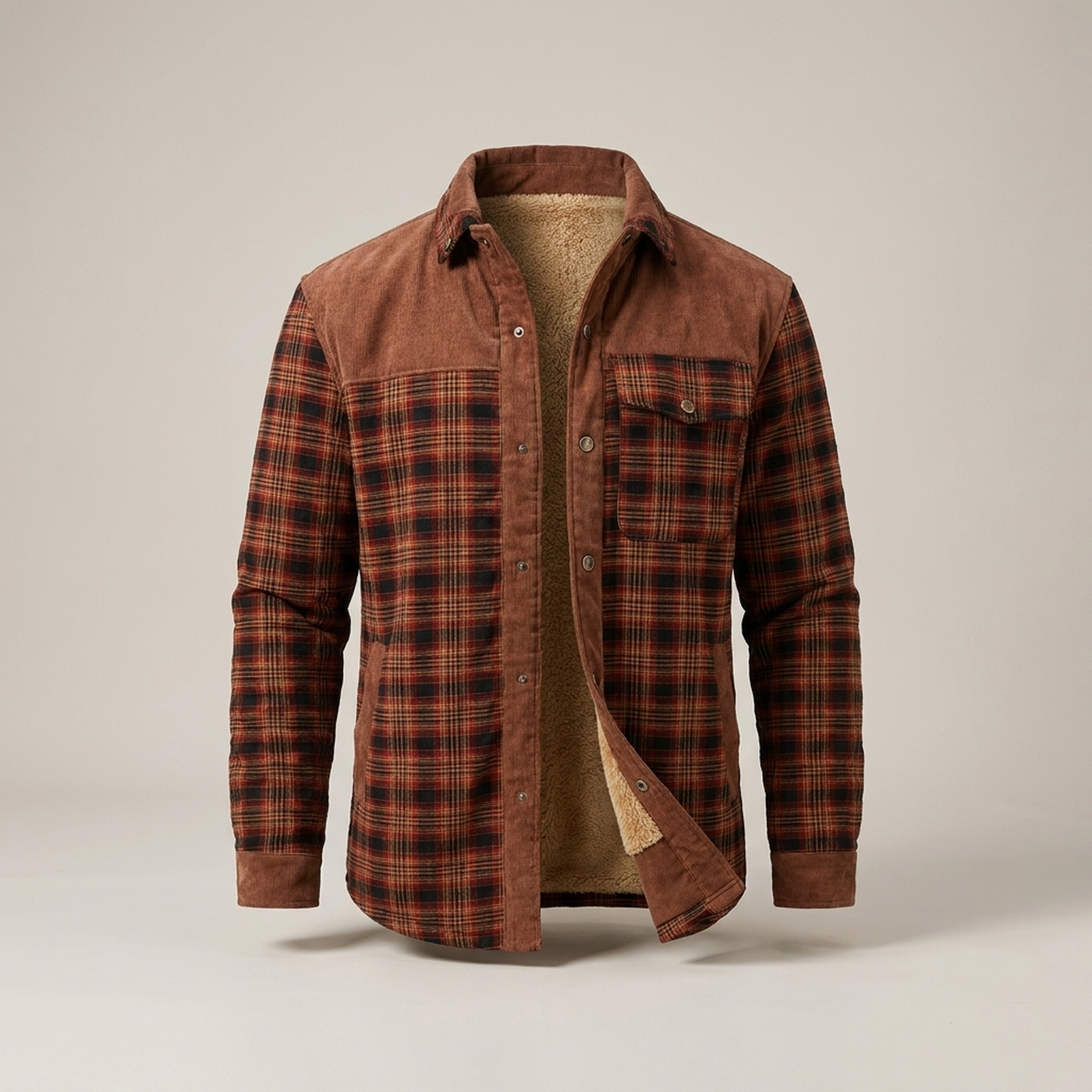 PLUXSTYLE::numise::mens-relaxed-fit-plaid-parka::pack-brown