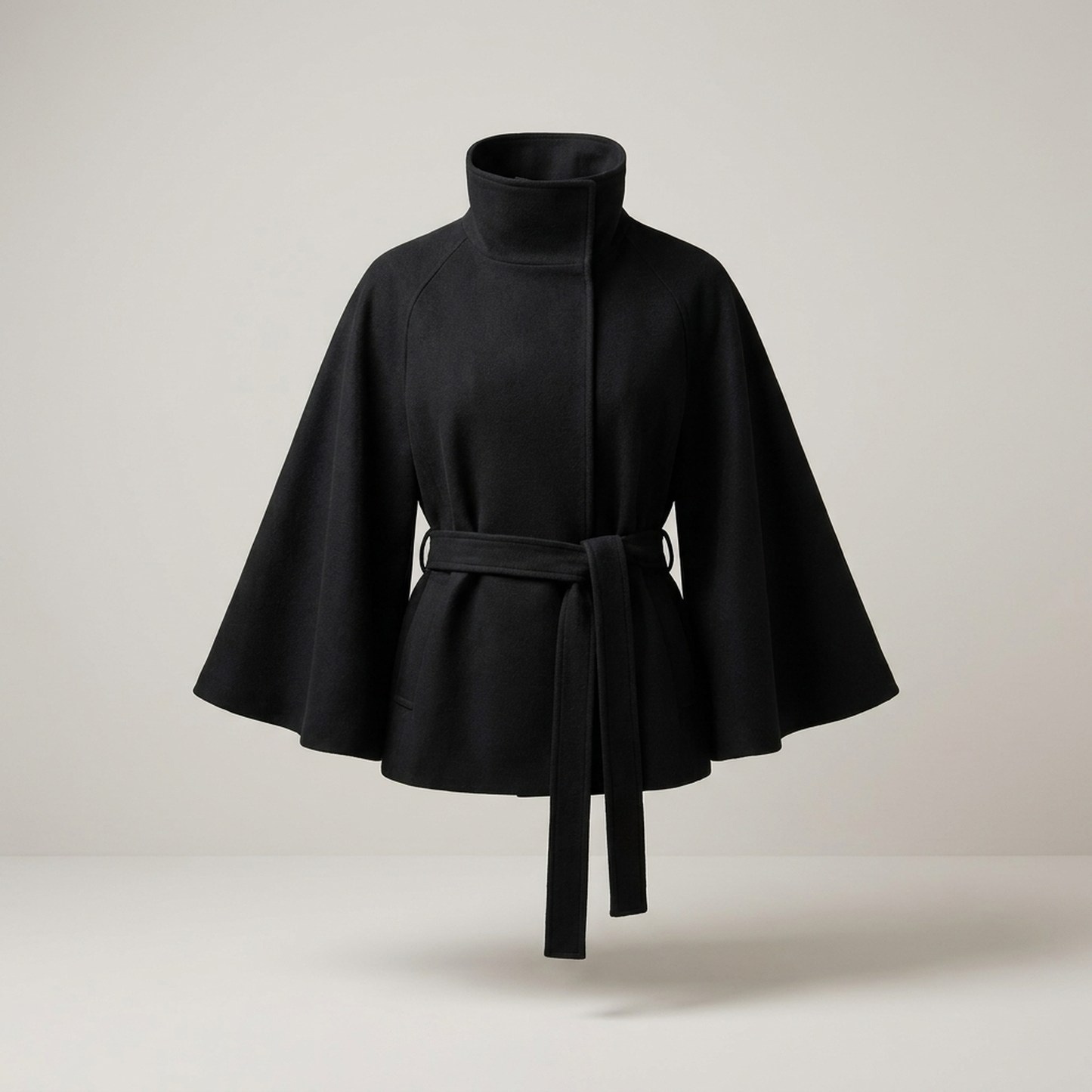 PLUXSTYLE::numise::cape-sleeve-belted-parka::pack-black