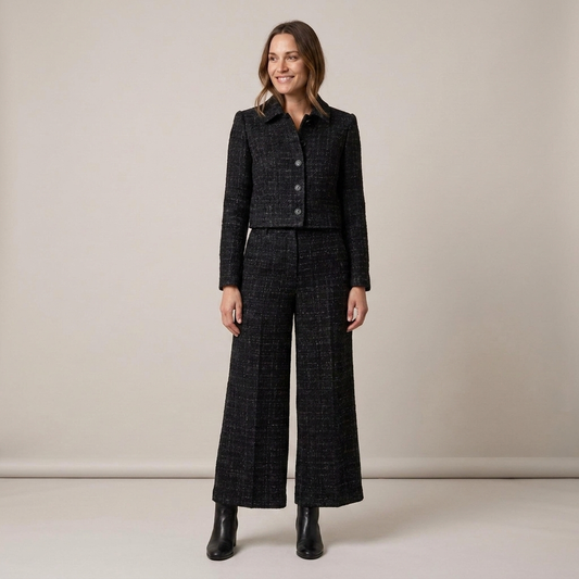 PLUXSTYLE::numise::harper-cropped-parka-wide-leg-bottoms-set::front