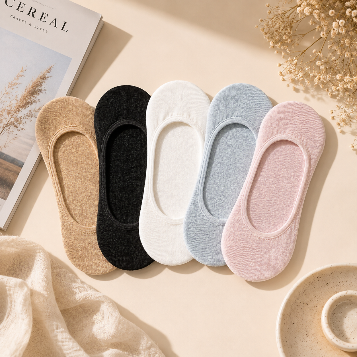5 Pairs Women's Invisible No Show Socks – Soft Breathable Low Cut Liner Socks