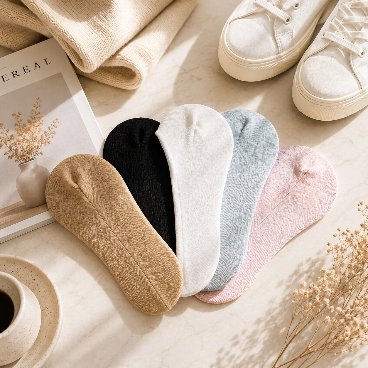 5 Pairs Women's Invisible No Show Socks – Soft Breathable Low Cut Liner Socks