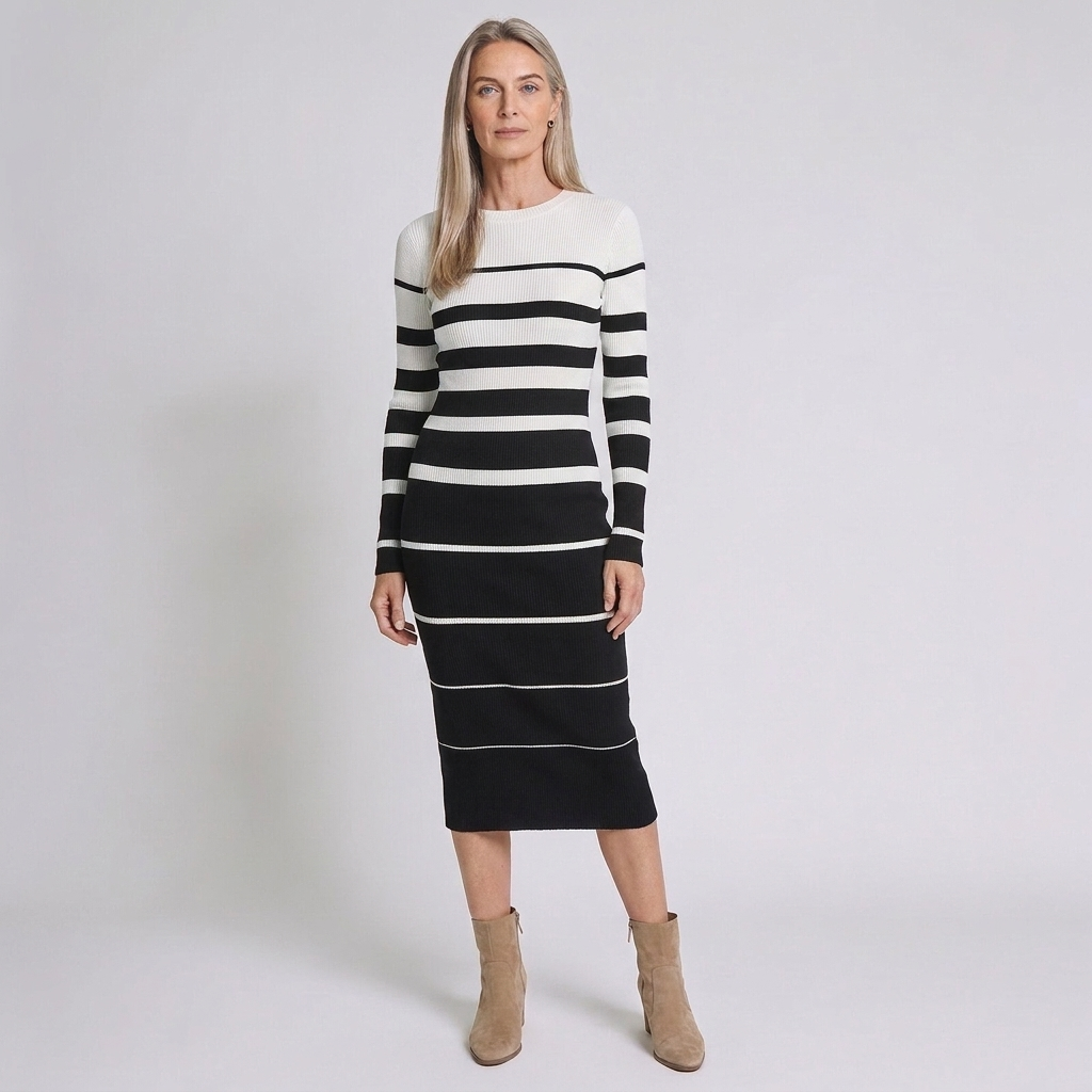 Willa | Vestido midi a rayas de manga larga para mujer