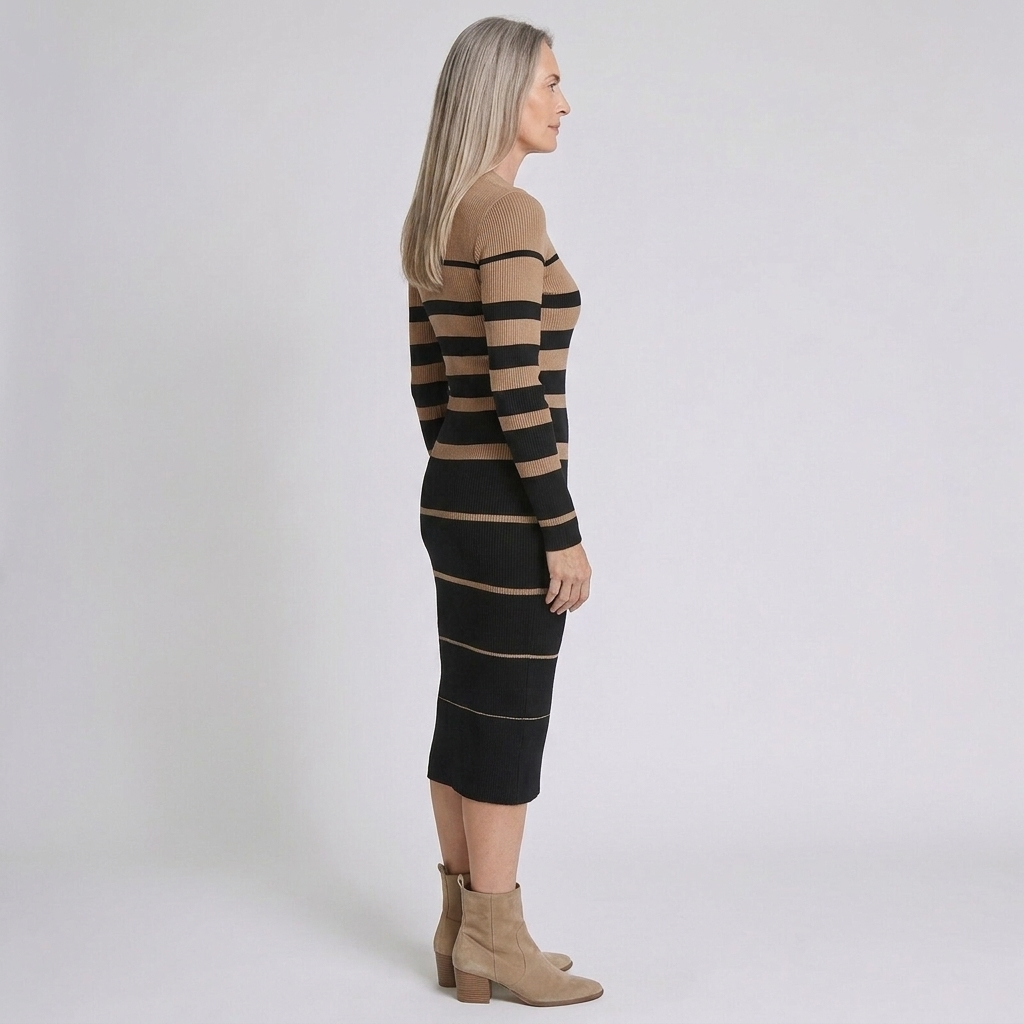 Willa | Vestido midi a rayas de manga larga para mujer
