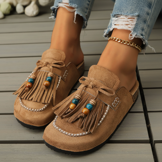 Joan Open-Back Taupe Mules