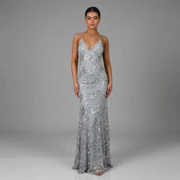 Backless Spaghetti Strap Sequin Maxi Dress