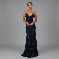 Backless Spaghetti Strap Sequin Maxi Dress