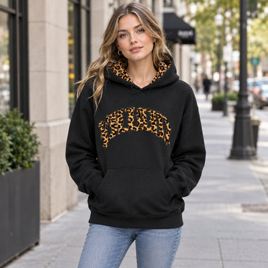 Felpa con cappuccio e dettagli leopardati