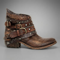 Layered Buckle Buckle Ankle Boots