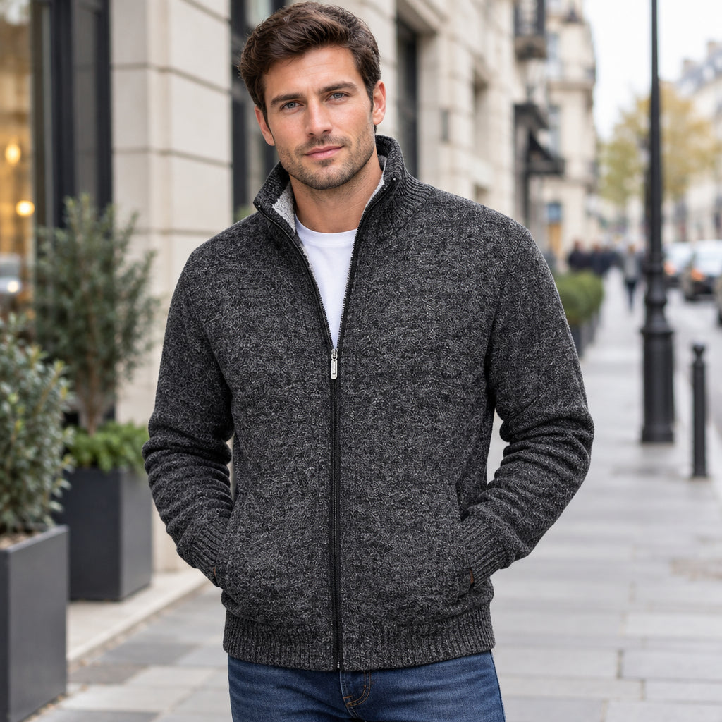 Zip-Up Cardigan With Stand Collar