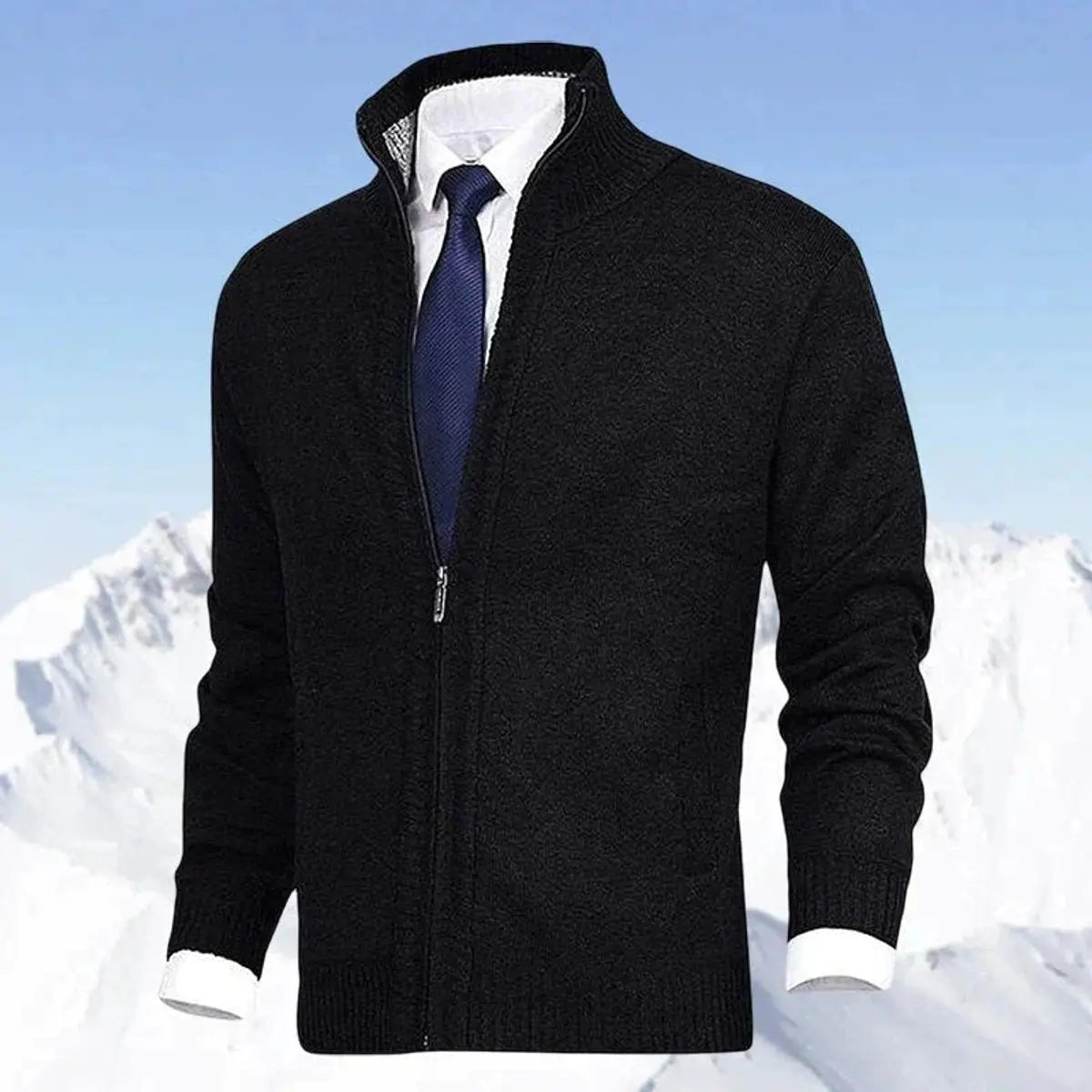 Zip-Up Cardigan With Stand Collar
