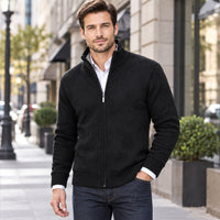 Zip-Up Cardigan With Stand Collar