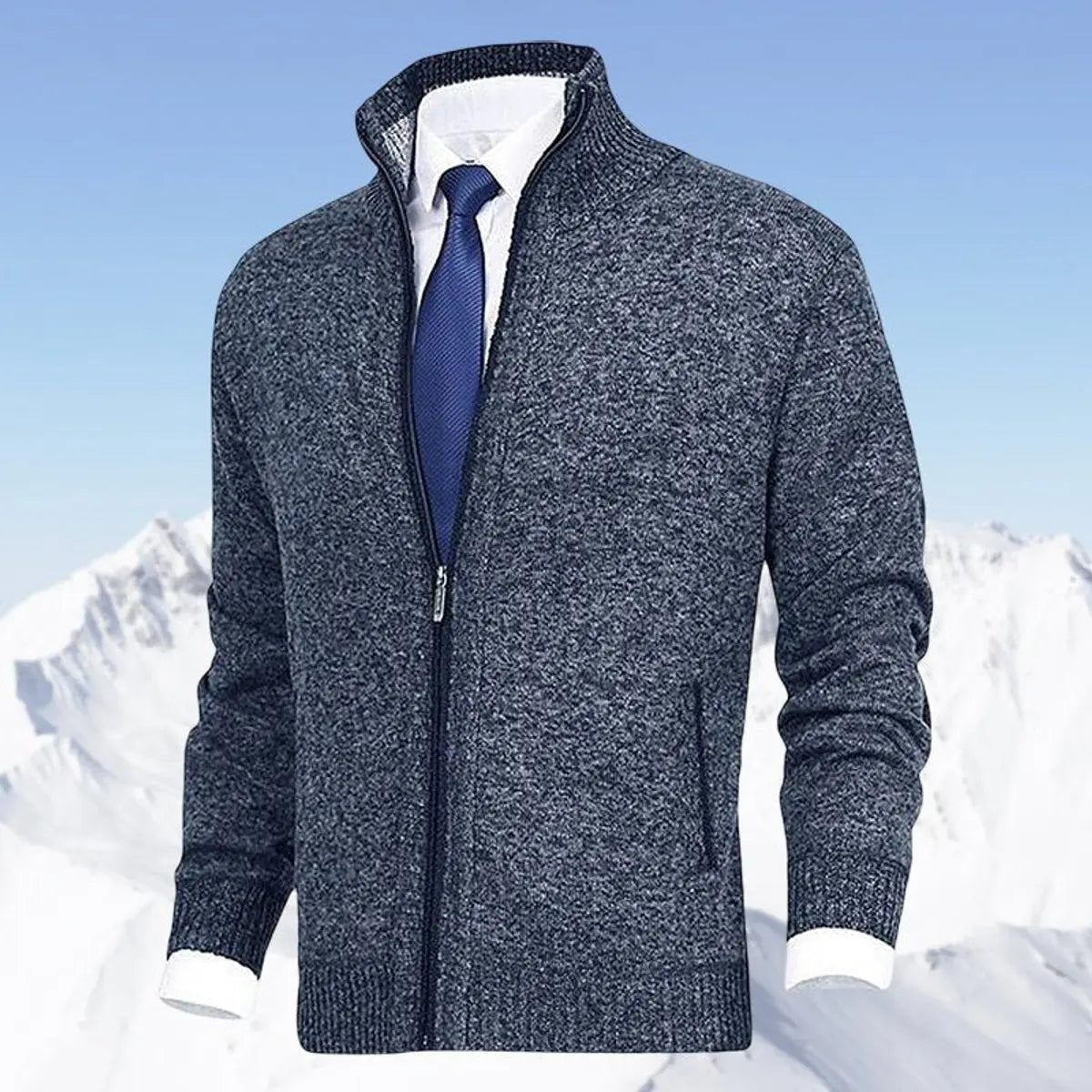 Zip-Up Cardigan With Stand Collar