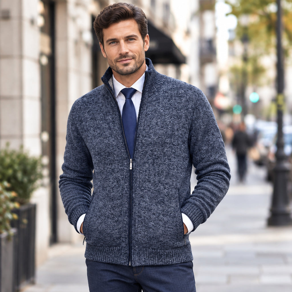 Zip-Up Cardigan With Stand Collar