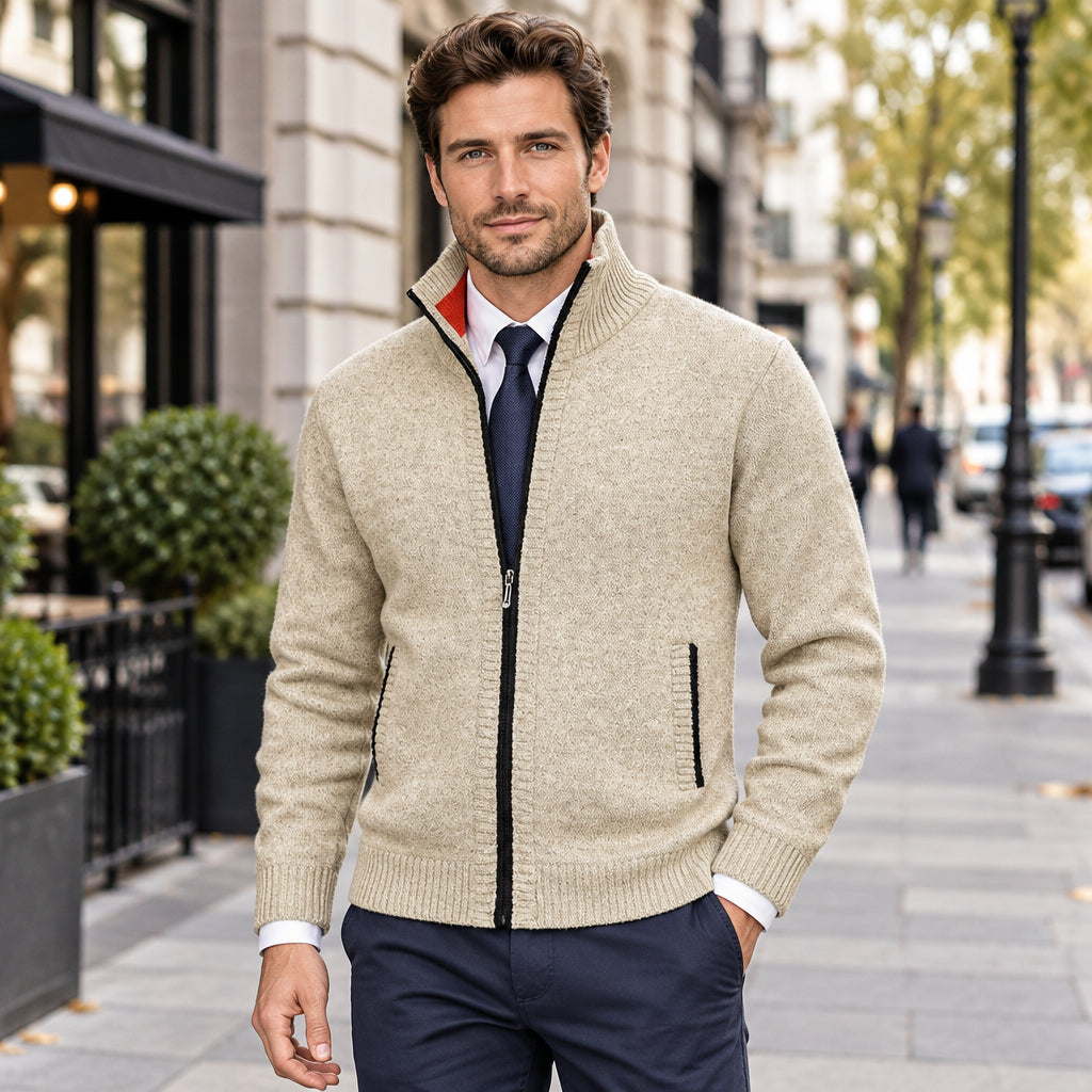 Zip-Up Cardigan With Stand Collar