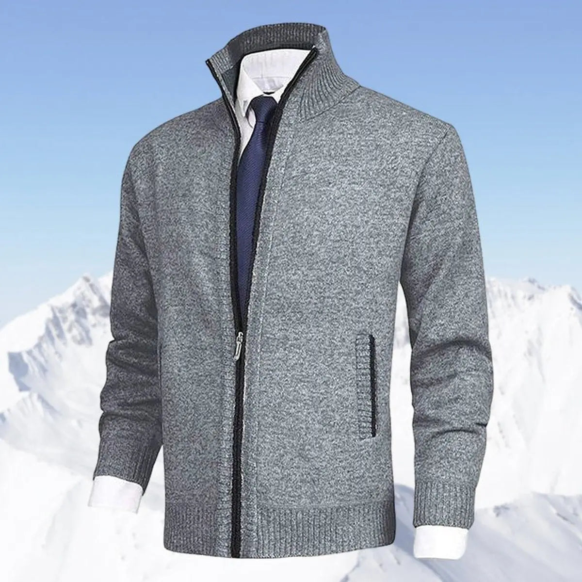 Zip-Up Cardigan With Stand Collar