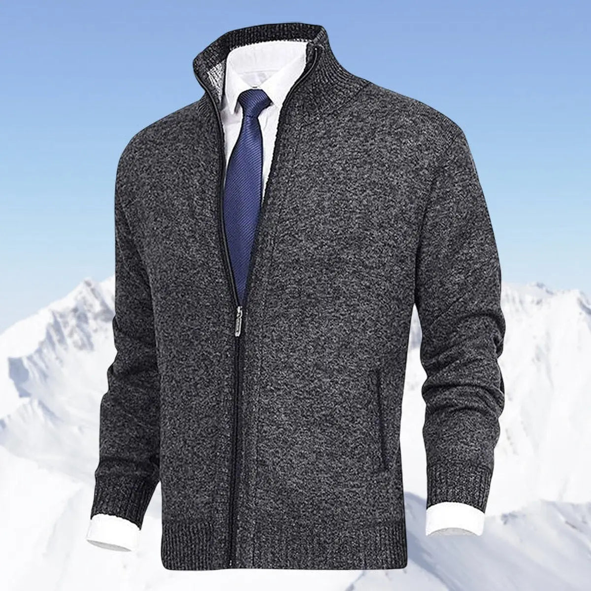 Zip-Up Cardigan With Stand Collar