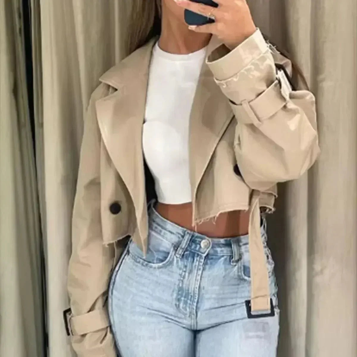 PLUXSTYLE::numise::womens-cropped-belted-parka::lifestyle-keep-1