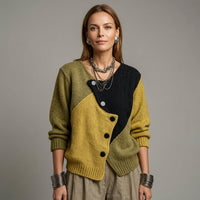 Relaxed Fit Color-Block Button Sweater