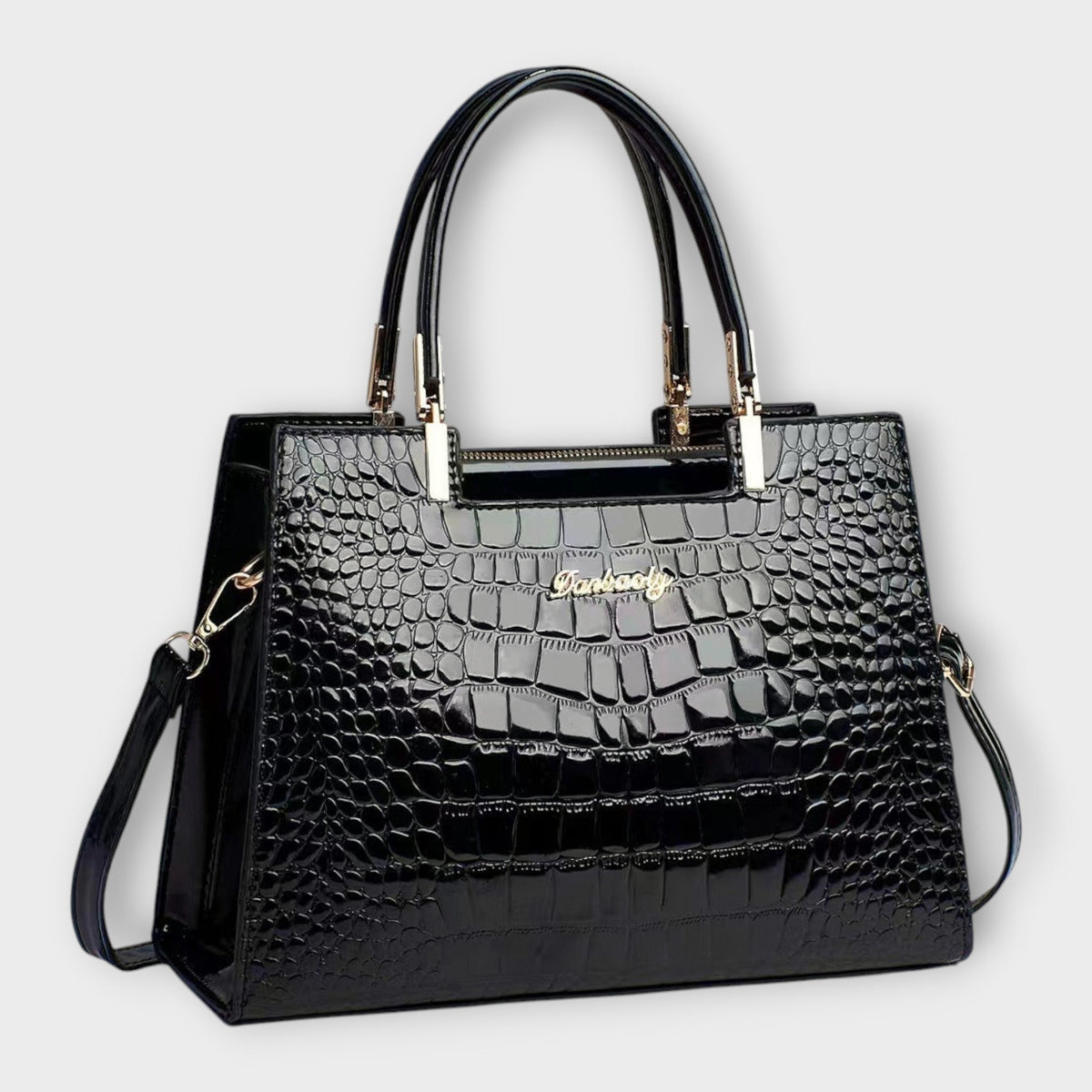 Glossy Croc-Embossed Handbag