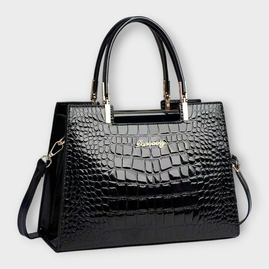 Glossy Croc-Embossed Handbag