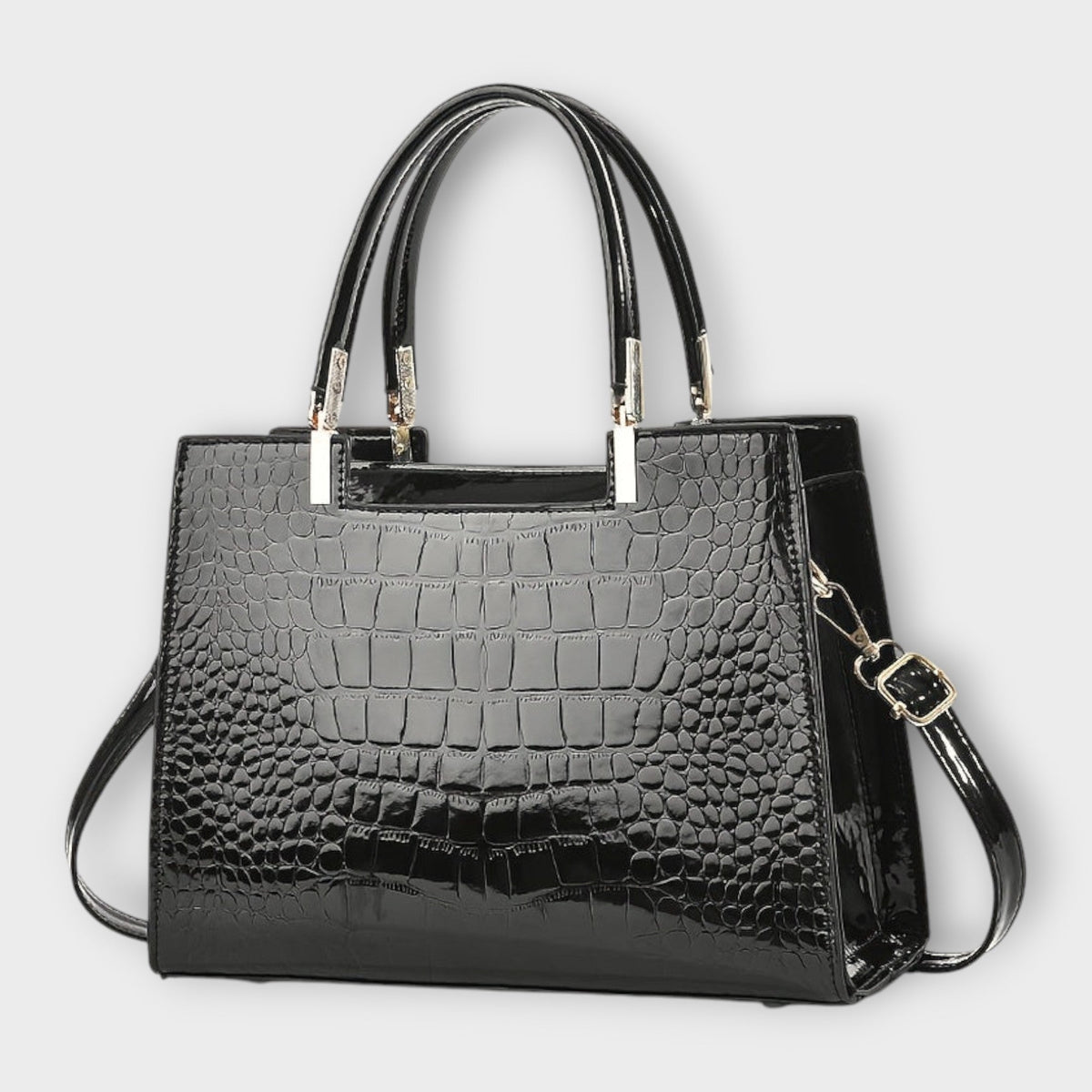 Glossy Croc-Embossed Handbag