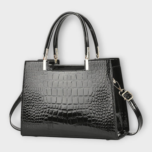 Glossy Croc-Embossed Handbag