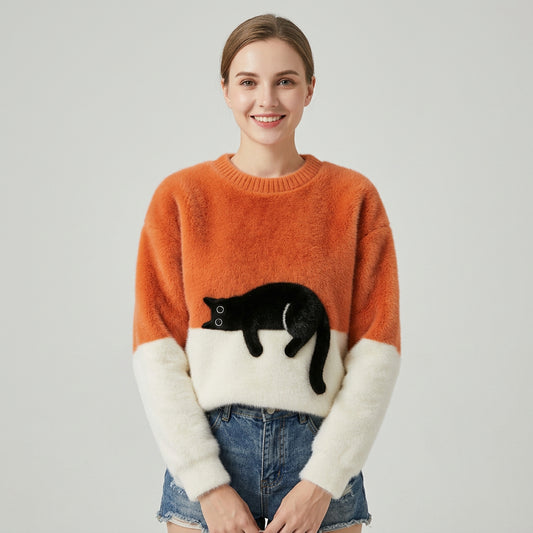 Maglione comodo pullover con stampa di gatti