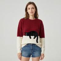 Comfort Cat Print Pullover Sweater