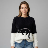 Comfort Cat Print Pullover Sweater