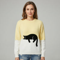 Comfort Cat Print Pullover Sweater