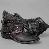 Layered Buckle Buckle Ankle Boots