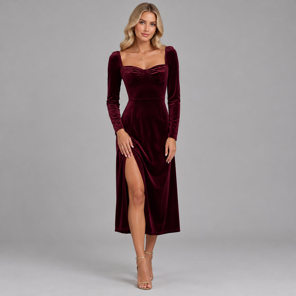 Long-Sleeve A-Line Midi Dress