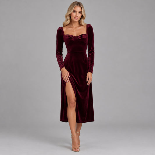 Long-Sleeve A-Line Midi Dress