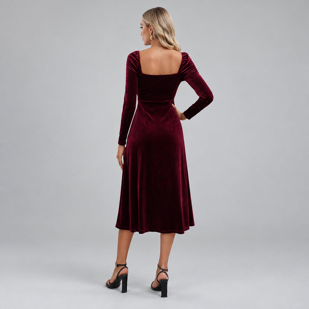 Long-Sleeve A-Line Midi Dress