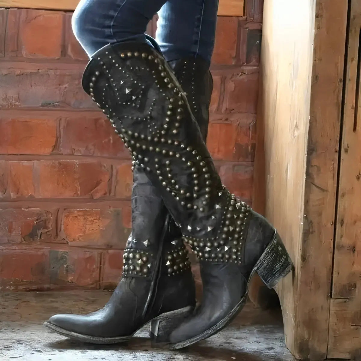 PLUXSTYLE::numise::amelia-studded-western-boots::lifestyle-keep-2