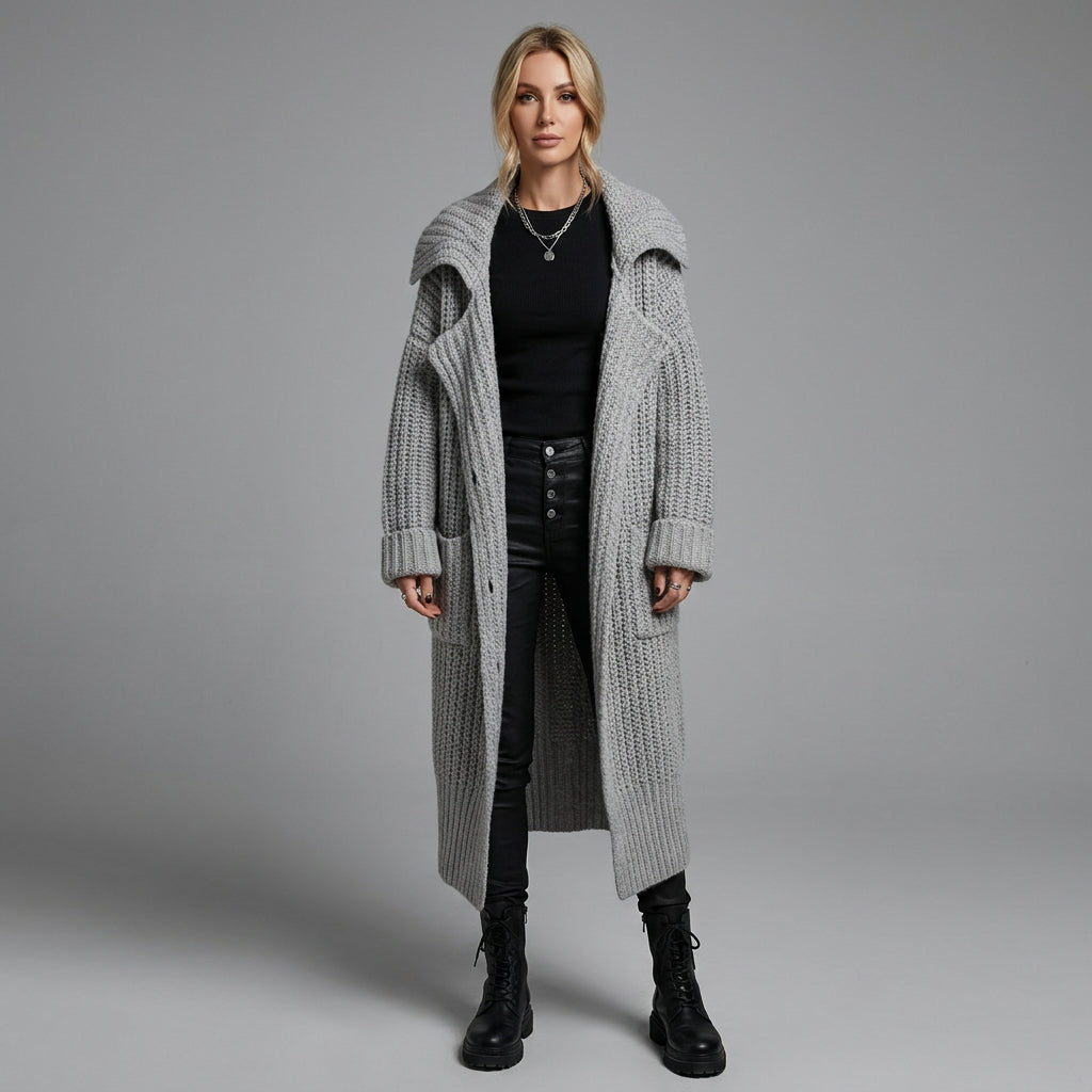 Oversized Longline Lapel Cardigan